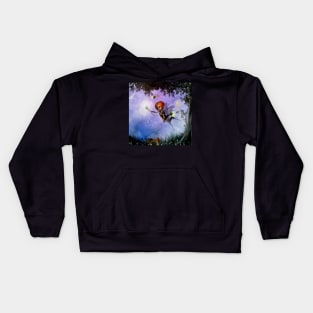 Cute little fairy playing with a dandelion Kids Hoodie